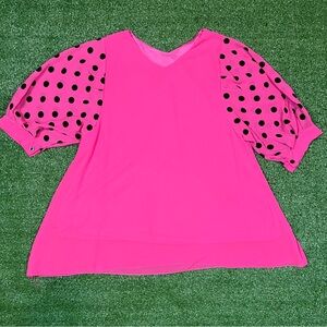 Hot Barbie Pink Polka Dot Sleeves Top